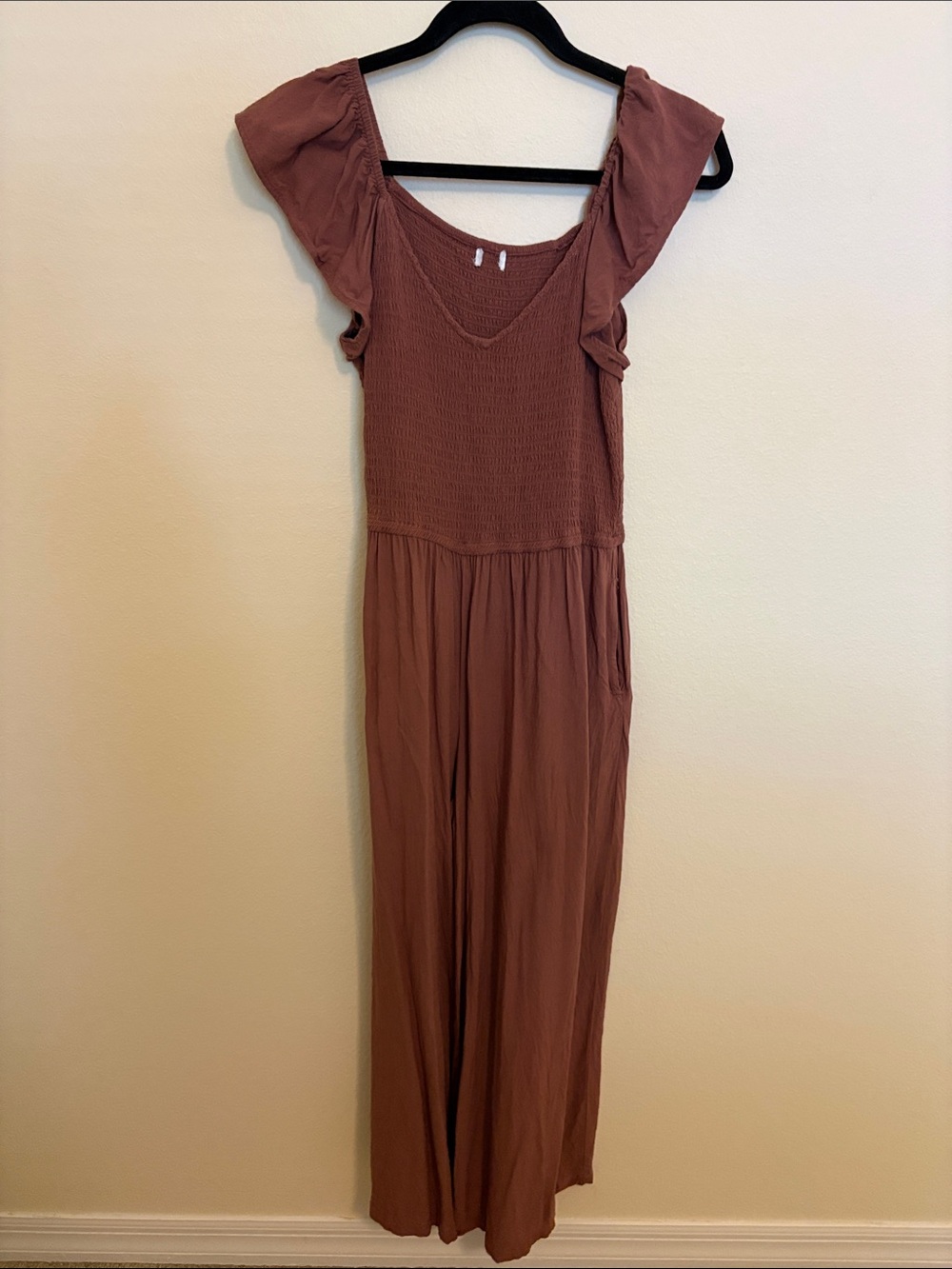 Brown Ruffle Sleeve Jumpsuit